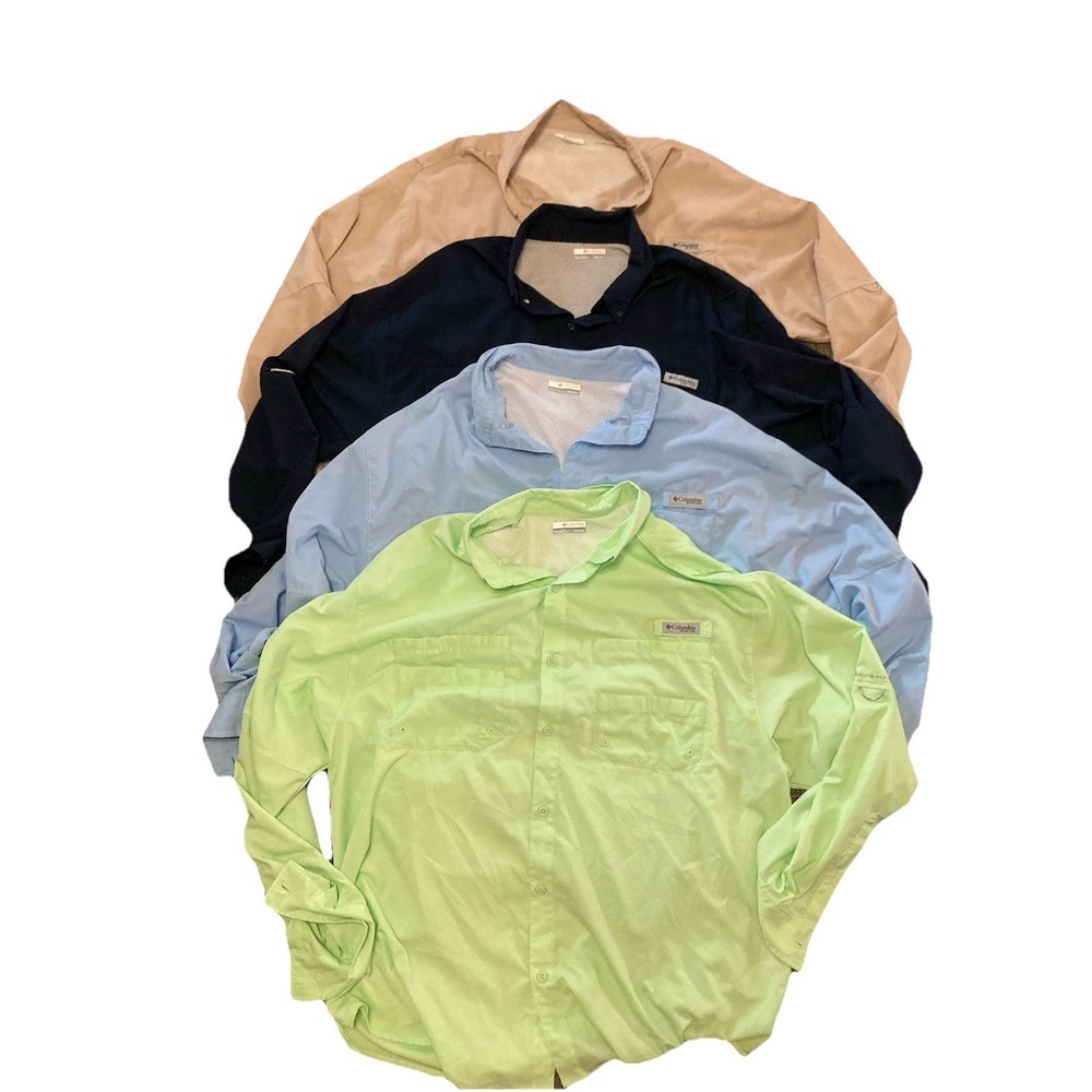 Columbia Lot Of Four PFG Shirts Mens 2XL Omni-Shade Long Sleeve Fishing Vented